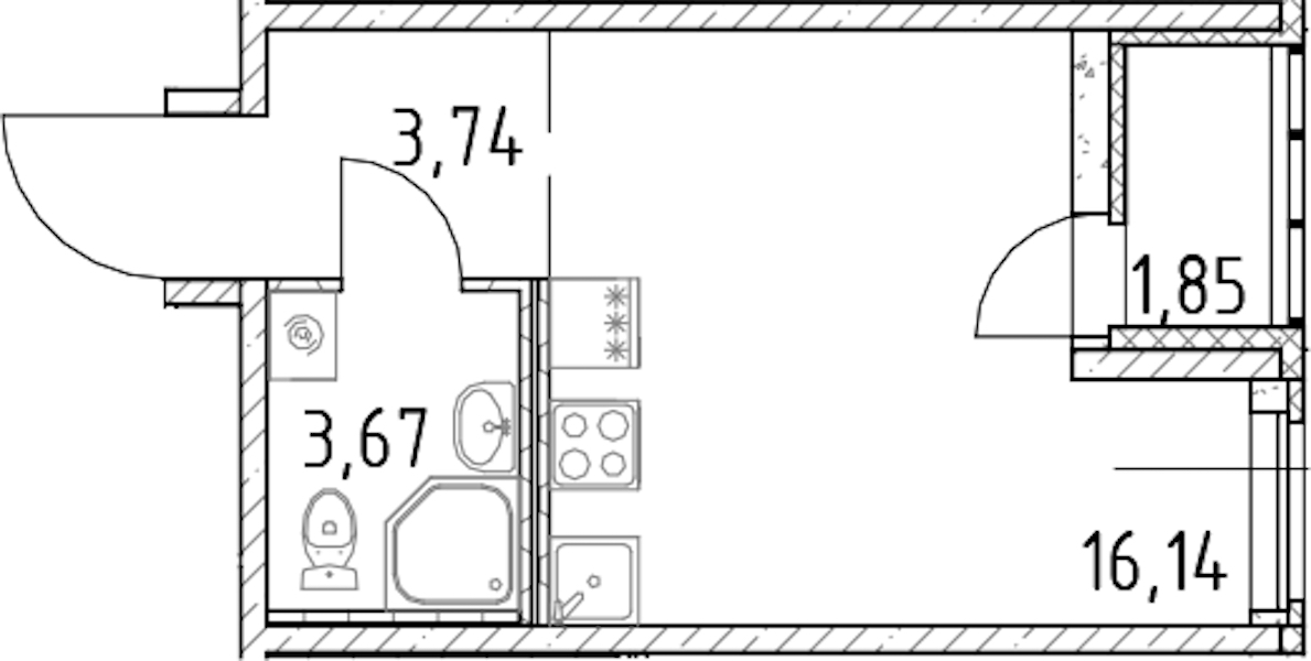Квартира студия 23.55 м², 8/23 эт., ЖК «Город Первых»
